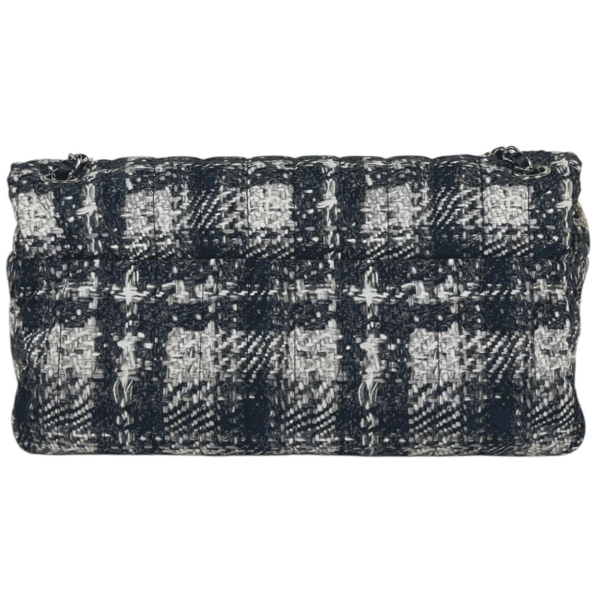 Chanel CC Logo Chain Shoulder Bag Tweed Pattern Bag Nylon Black White — view 3