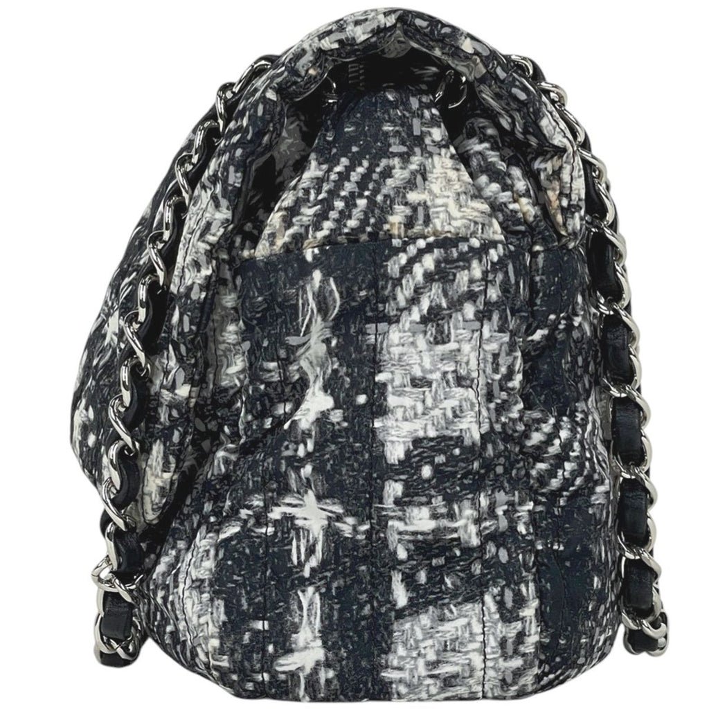 Chanel CC Logo Chain Shoulder Bag Tweed Pattern Bag Nylon Black White — view 2