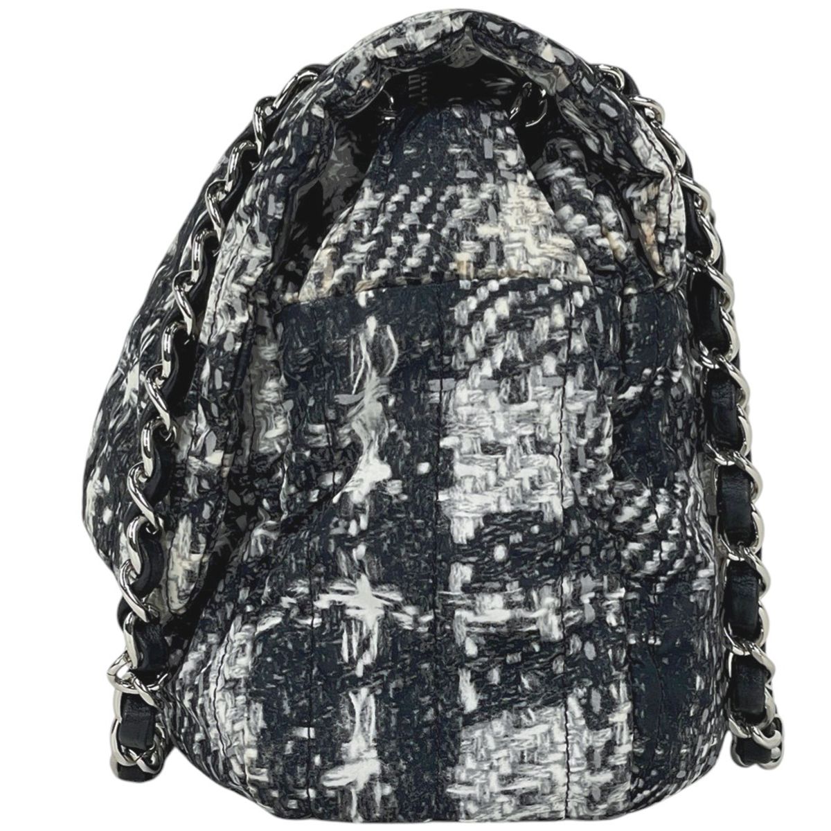 Chanel CC Logo Chain Shoulder Bag Tweed Pattern Bag Nylon Black White — view 2