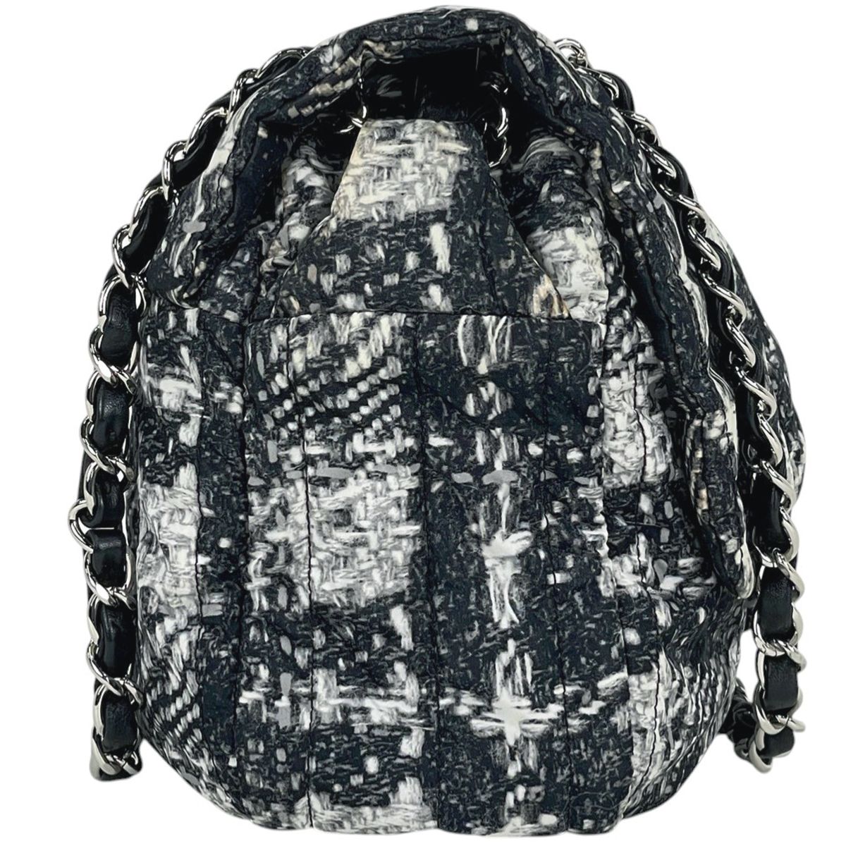 Chanel CC Logo Chain Shoulder Bag Tweed Pattern Bag Nylon Black White — view 4