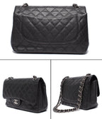 Chanel Chain Shoulder Bag Double Flap Silver Caviar Leather 16 Maxi Quilted 30 — view 2