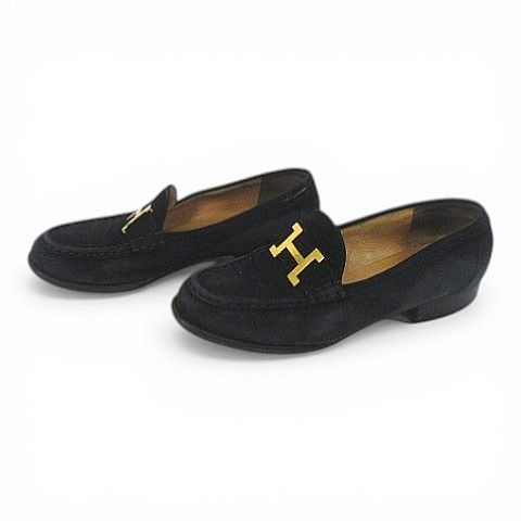 Hermes Loafer Gold 35.5 Black Suede — view 2