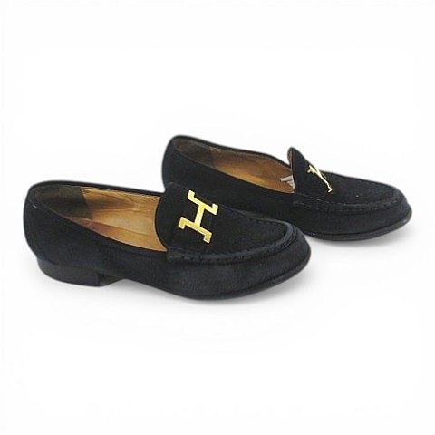 Hermes Loafer Gold 35.5 Black Suede — view 3