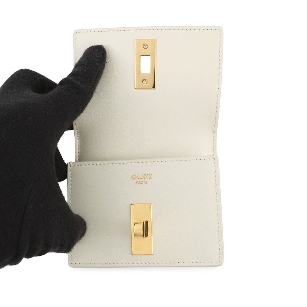 Celine Card Case with Flap Holder 16 Seeds Calf Leather White — view 4