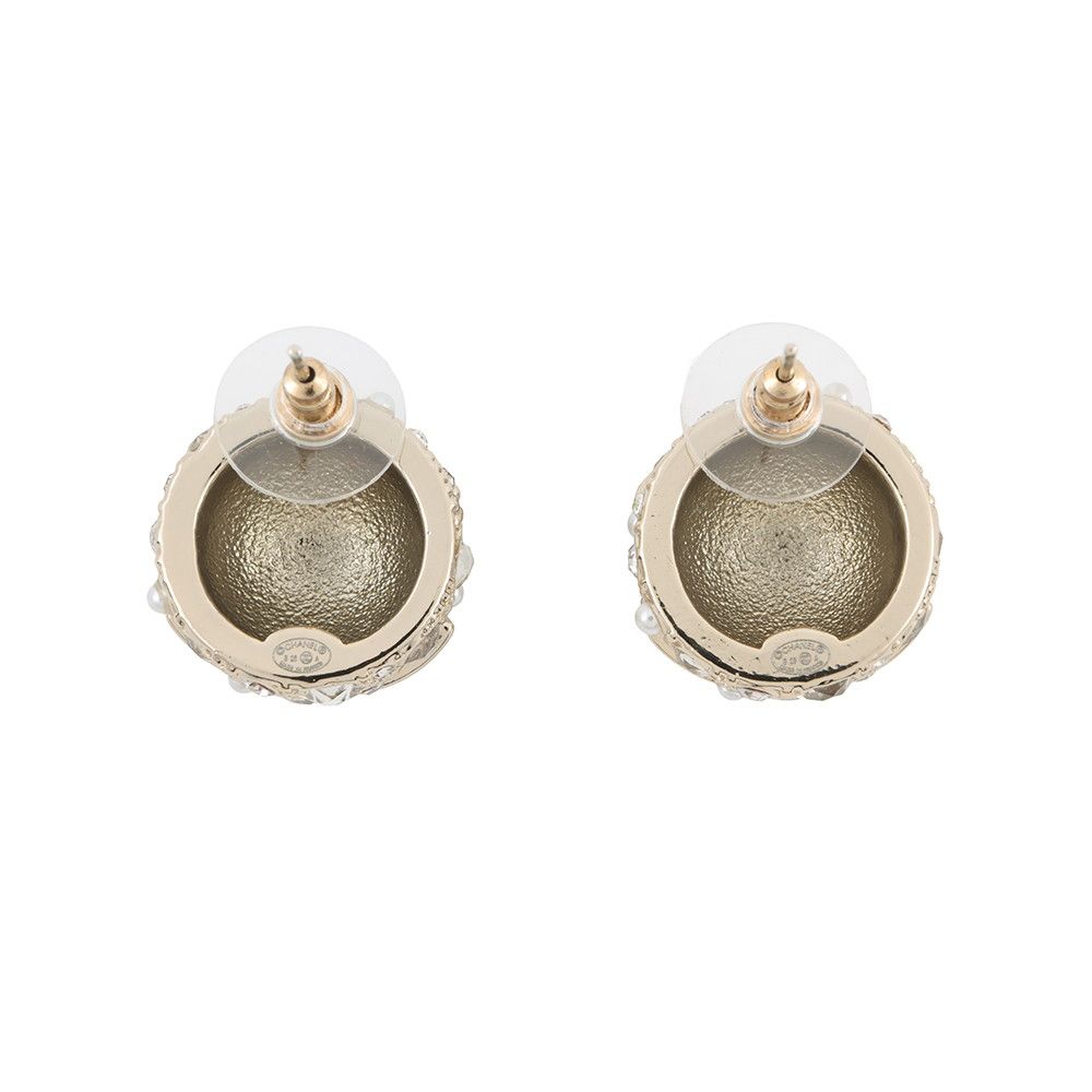 Chanel Earrings CC Logo Round Rhinestone Faux Pearl — view 3