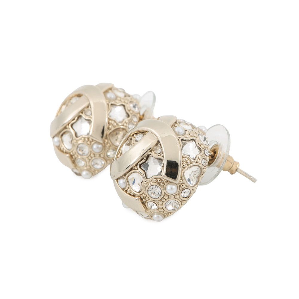 Chanel Earrings CC Logo Round Rhinestone Faux Pearl — view 2
