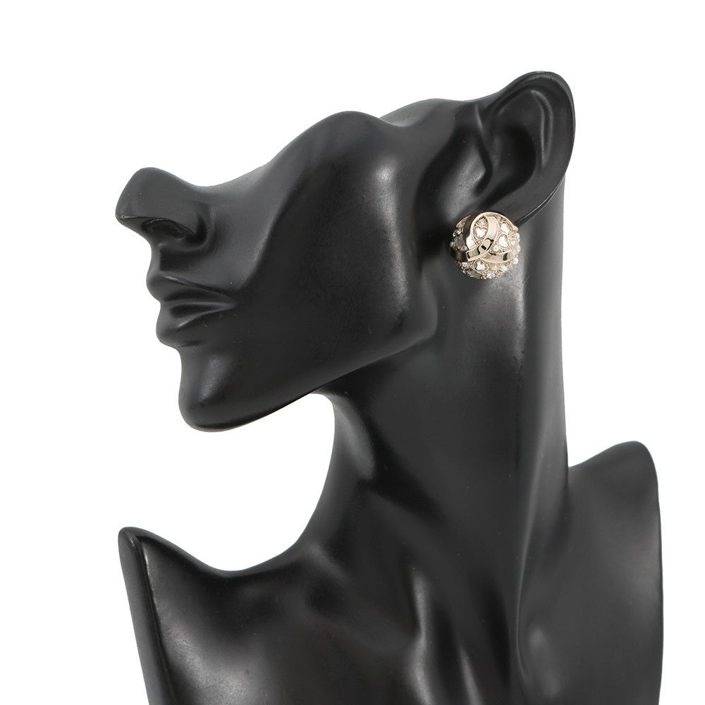 Chanel Earrings CC Logo Round Rhinestone Faux Pearl — view 4