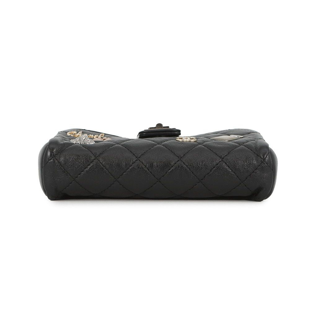 Chanel Foncase Quilted 2.55 Mini Chain Pochette Lucky Charm Calf Leather Black — view 3