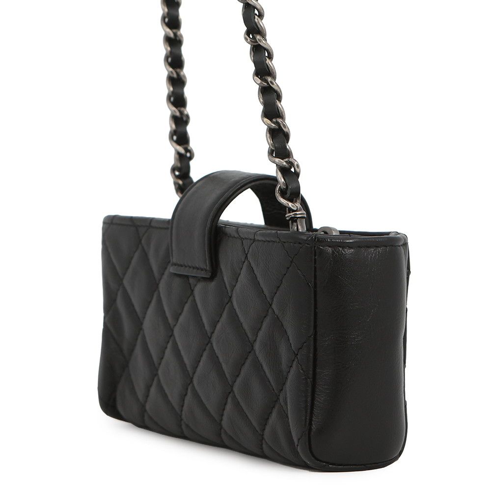 Chanel Foncase Quilted 2.55 Mini Chain Pochette Lucky Charm Calf Leather Black — view 2