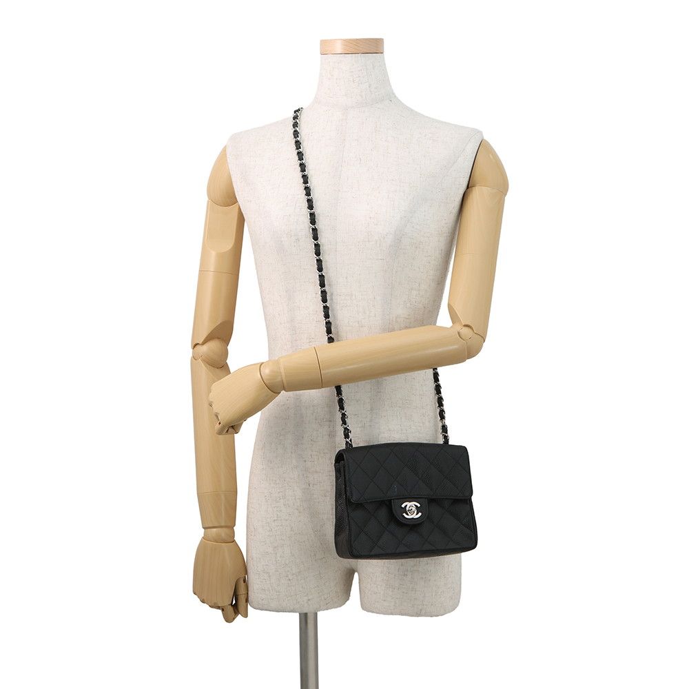 Chanel Chain Shoulder Bag Mini Quilted CC Logo Single Caviar Leather Black — view 4