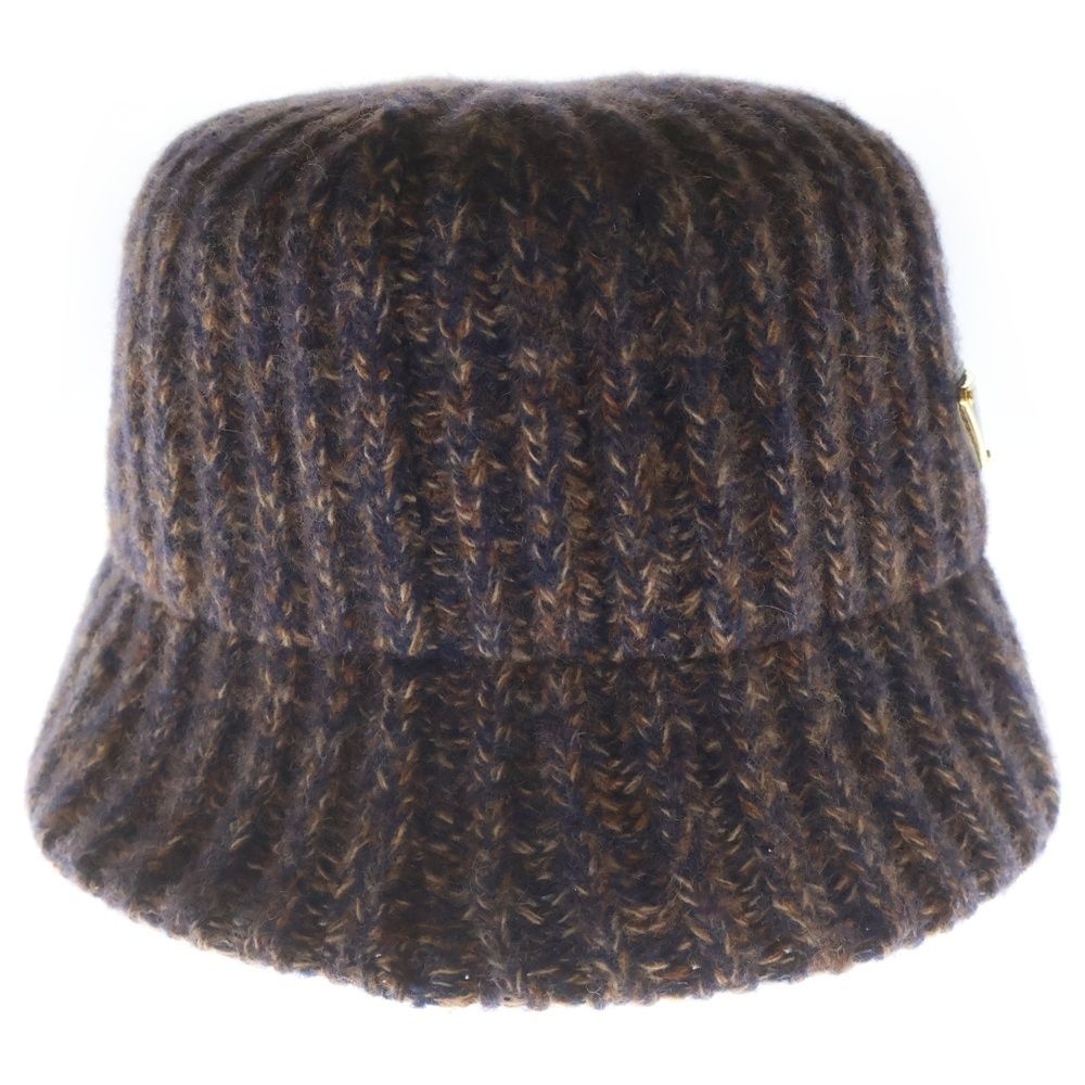 Prada Triangle Logo Melange Knit Bucket Hat Brown — view 3
