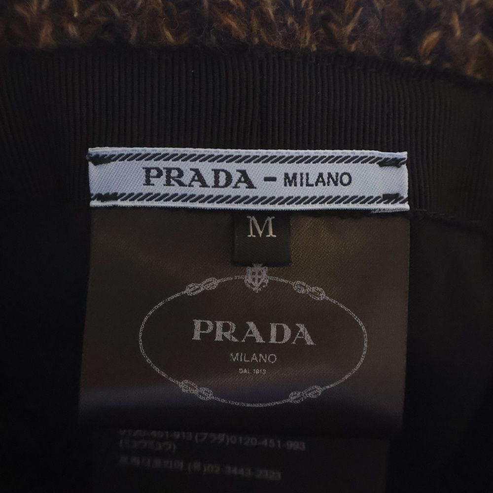 Prada Triangle Logo Melange Knit Bucket Hat Brown — view 7