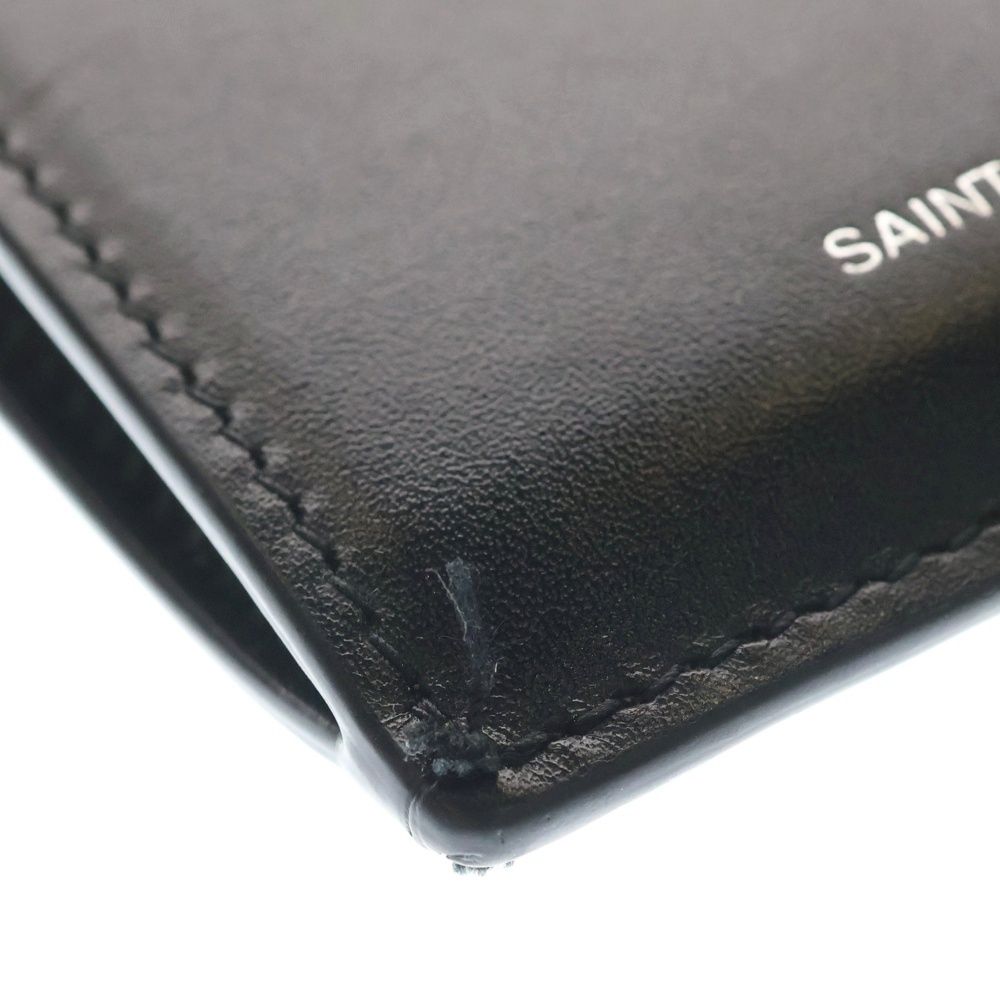Saint Laurent Paris Front Logo Leather Fragment Card Case Black — view 4