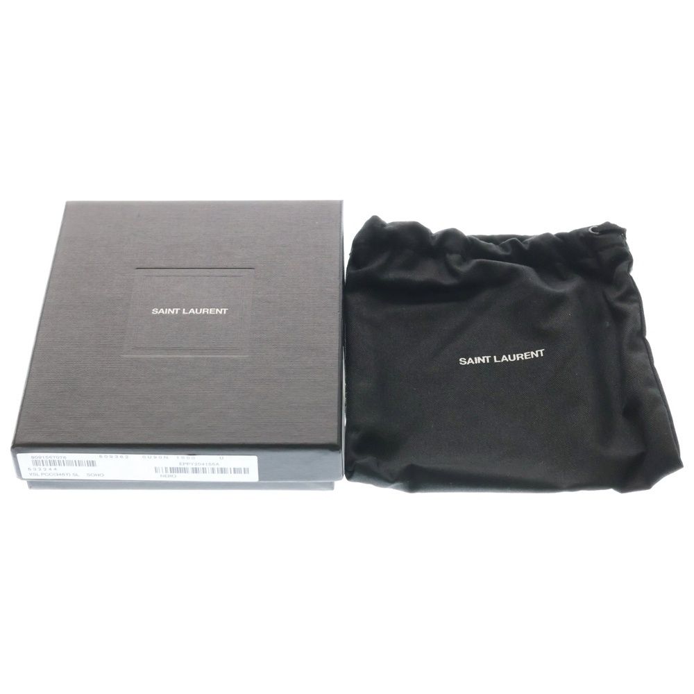 Saint Laurent Paris Front Logo Leather Fragment Card Case Black — view 6