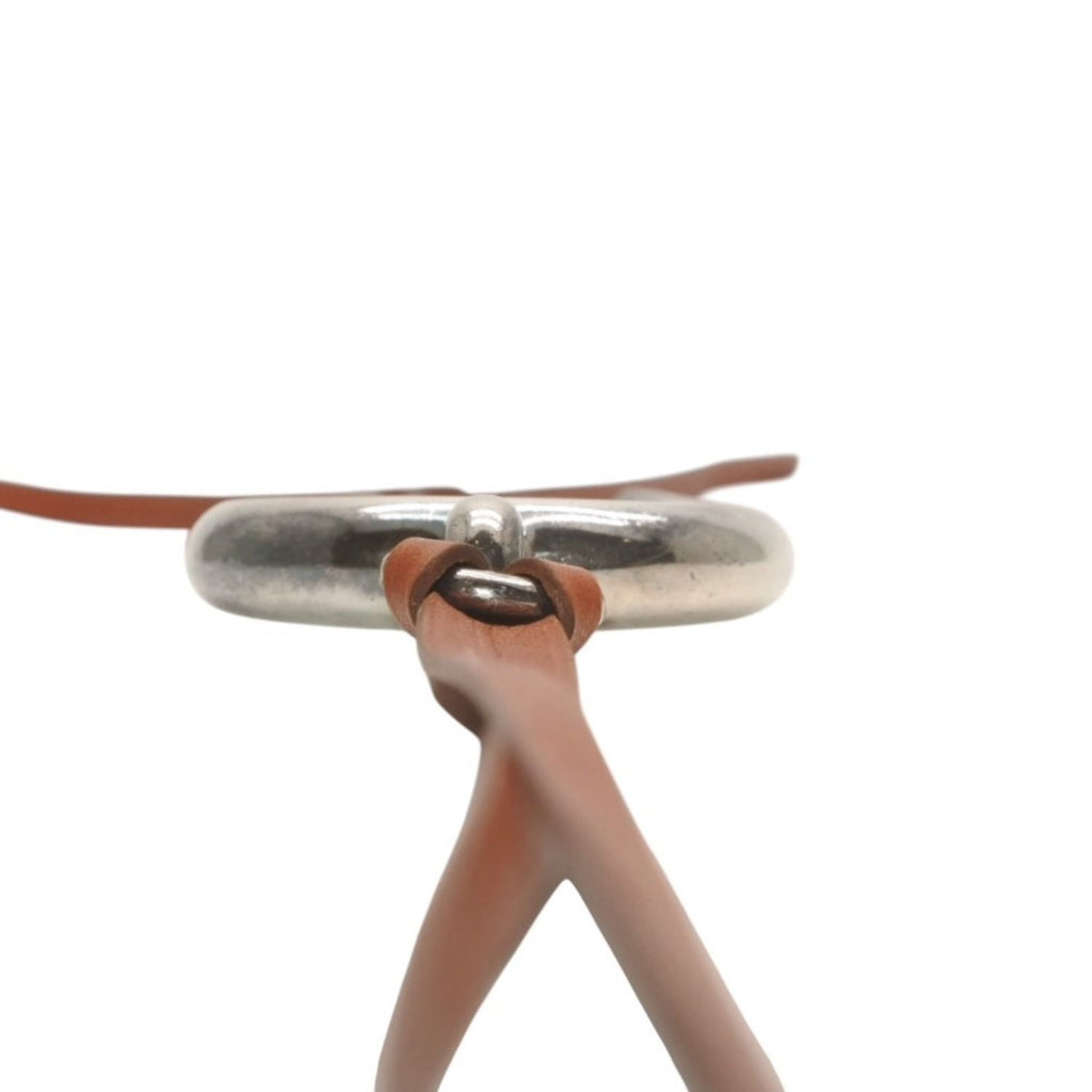 Hermes Leather Necklace Choker Horse Tackle Brown String Silver — view 7