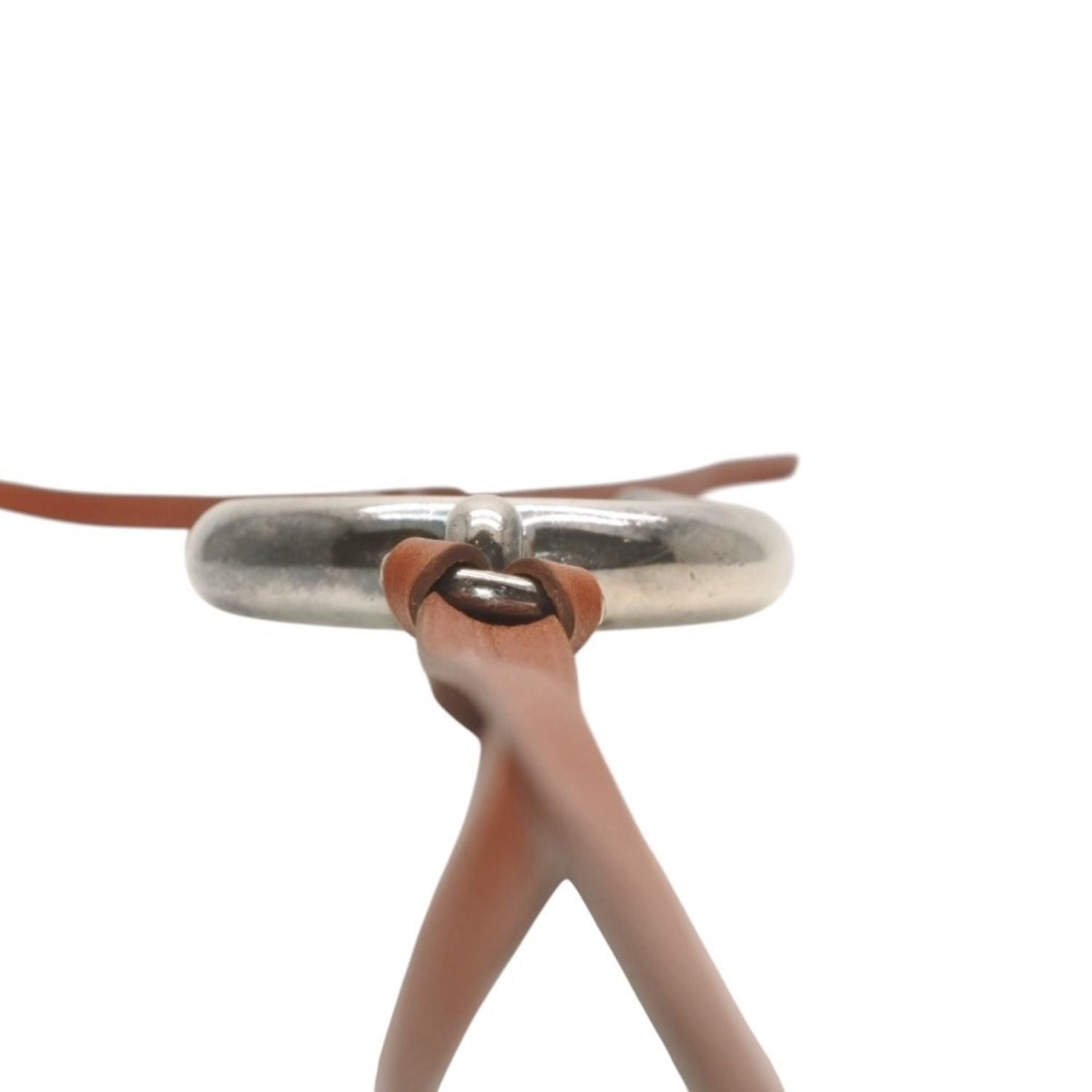 Hermes Leather Necklace Choker Horse Tackle Brown String Silver — view 7