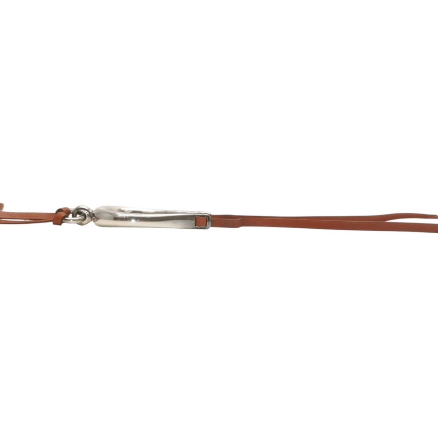Hermes Leather Necklace Choker Horse Tackle Brown String Silver — view 5