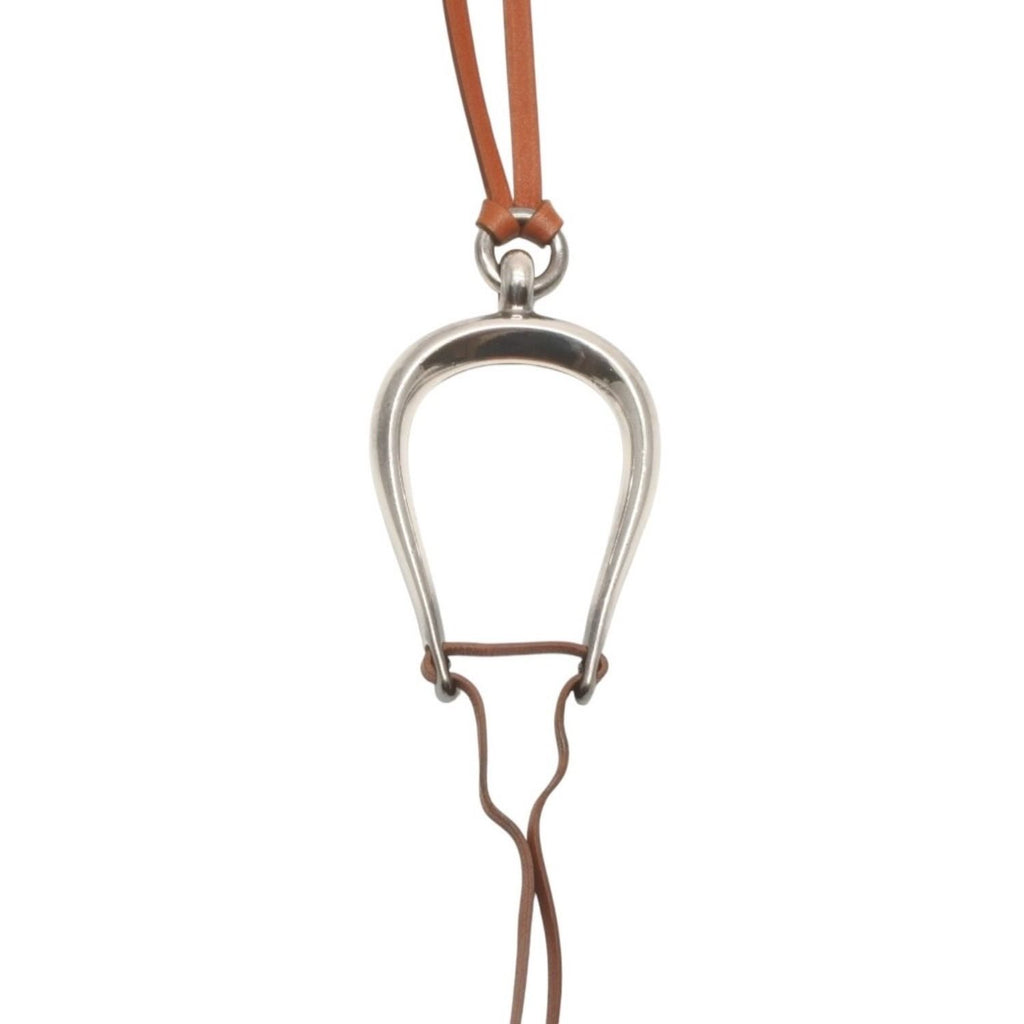 Hermes Leather Necklace Choker Horse Tackle Brown String Silver — view 2