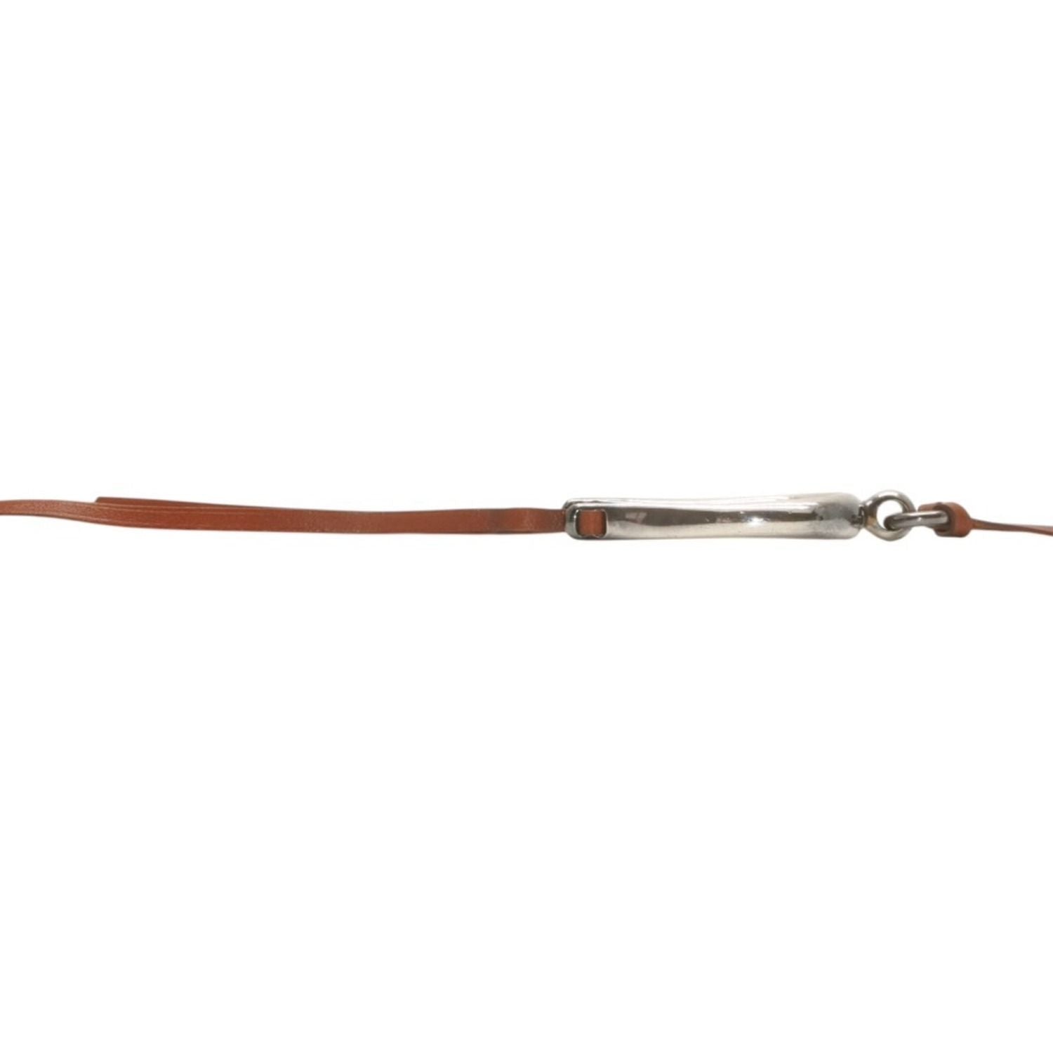 Hermes Leather Necklace Choker Horse Tackle Brown String Silver — view 6