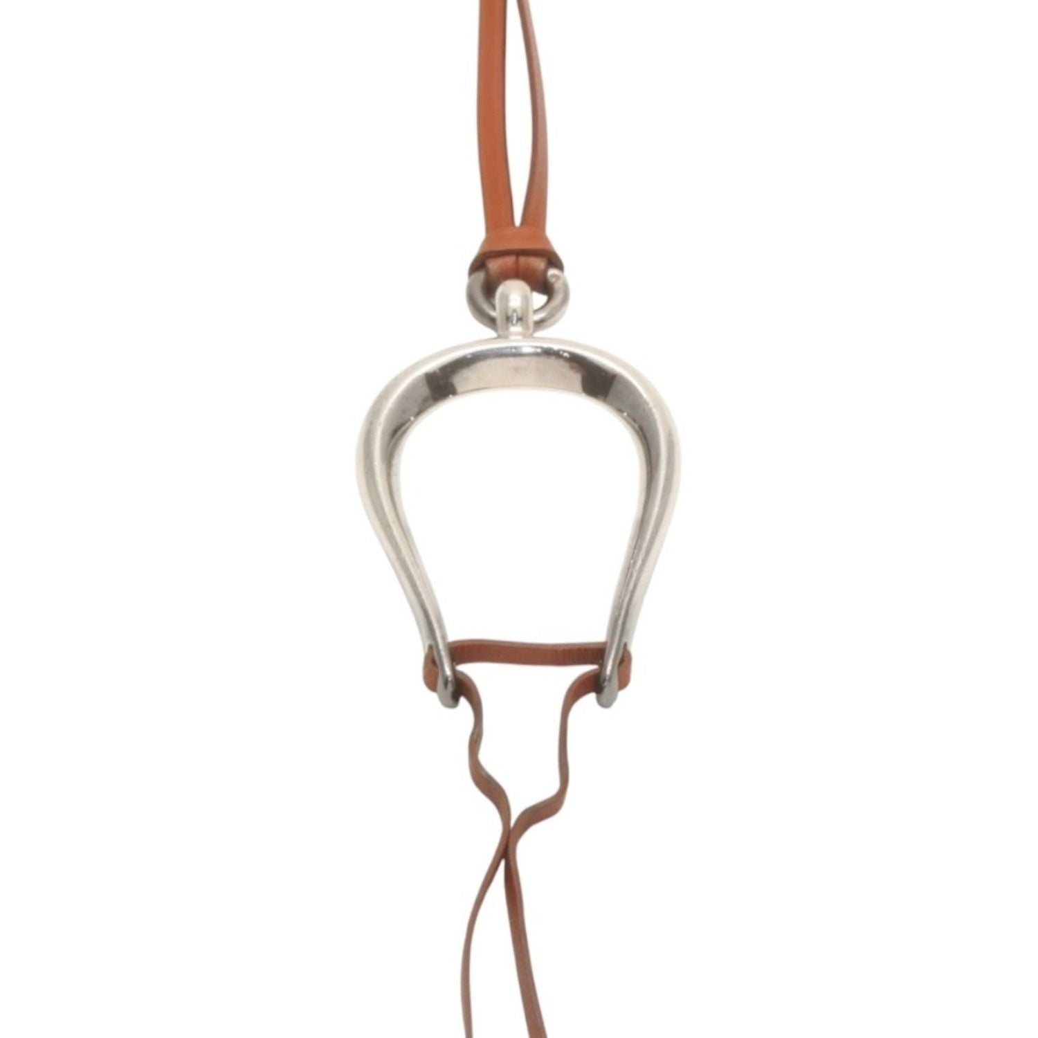 Hermes Leather Necklace Choker Horse Tackle Brown String Silver — view 3