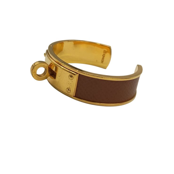 Hermes Bangle Kelly Gold Brown Metal Leather Bracelet — view 2