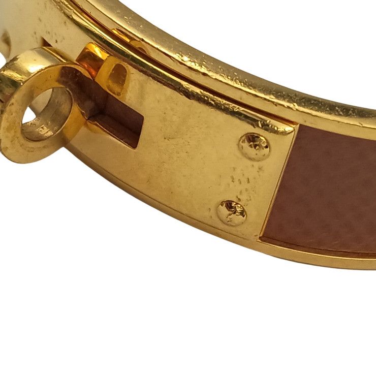 Hermes Bangle Kelly Gold Brown Metal Leather Bracelet — view 5