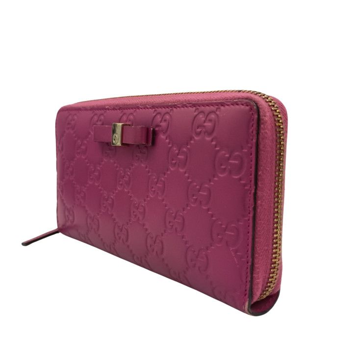 Gucci Wallet Guccissima Pink Signature Leather Ribbon Zip Around Gold — view 2