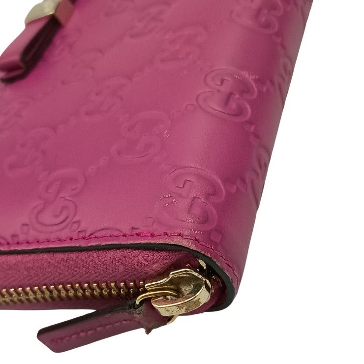 Gucci Wallet Guccissima Pink Signature Leather Ribbon Zip Around Gold — view 6