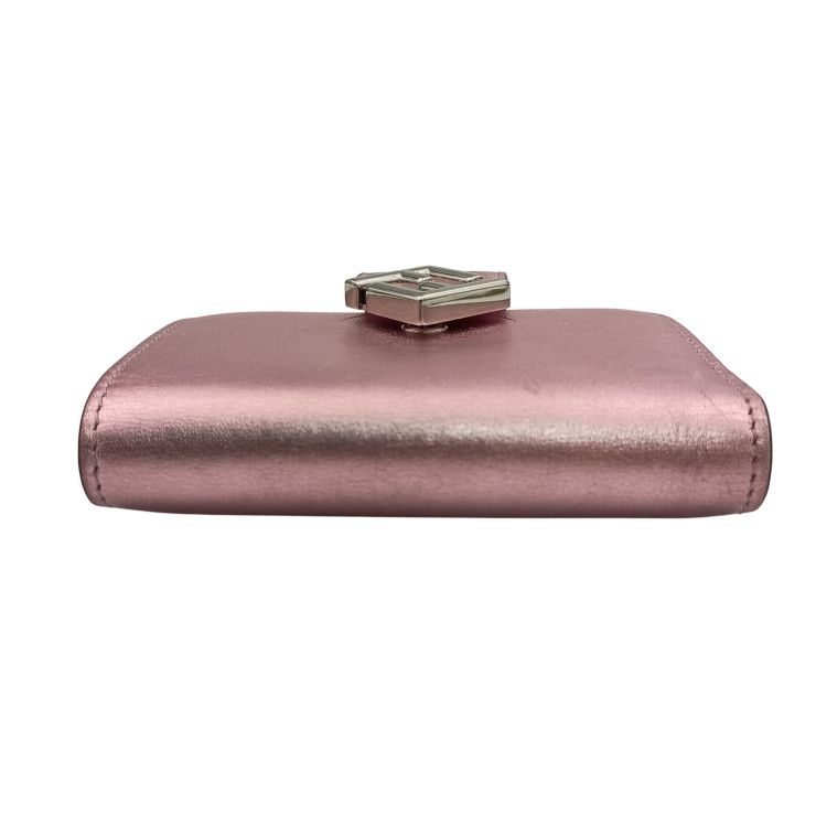 Fendi Bifold Wallet FF Diamond Metallic Pink Leather Silver — view 4