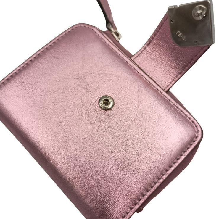 Fendi Bifold Wallet FF Diamond Metallic Pink Leather Silver — view 6