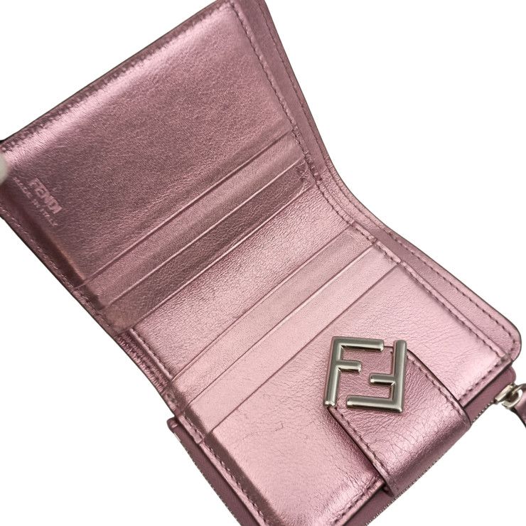 Fendi Bifold Wallet FF Diamond Metallic Pink Leather Silver — view 7