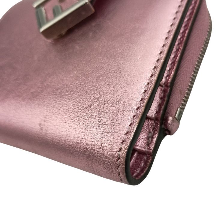Fendi Bifold Wallet FF Diamond Metallic Pink Leather Silver — view 5