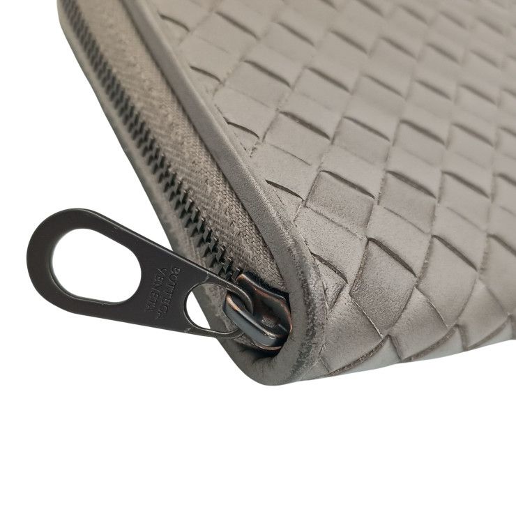 Bottega Veneta Wallet Intrecciato Gray Leather Zip Around — view 6