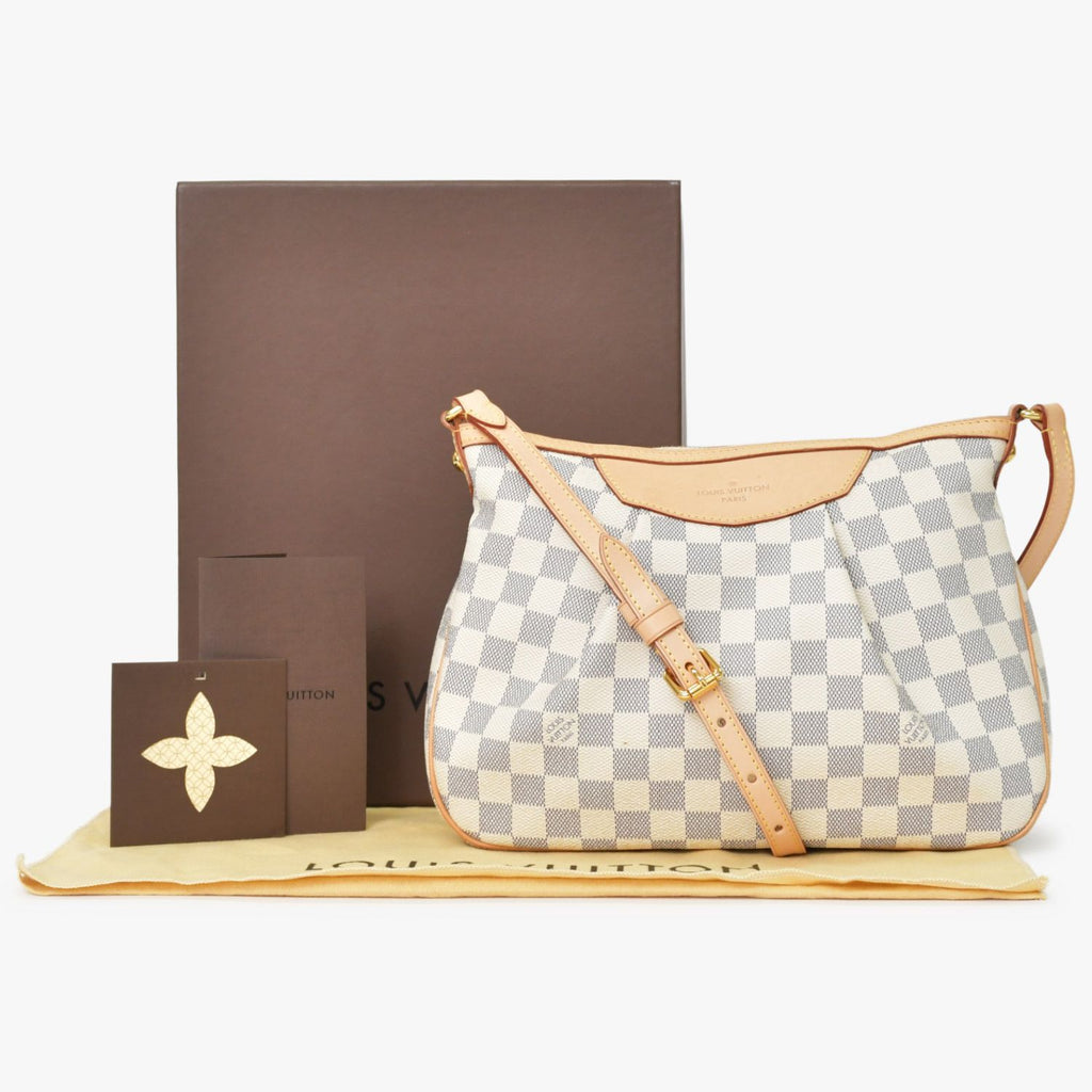 Louis Vuitton Siracusa PM Shoulder Bag Damier Azur Canvas White Beige