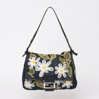Fendi Flower Denim Mamma Baguette Embroidery Navy Silver