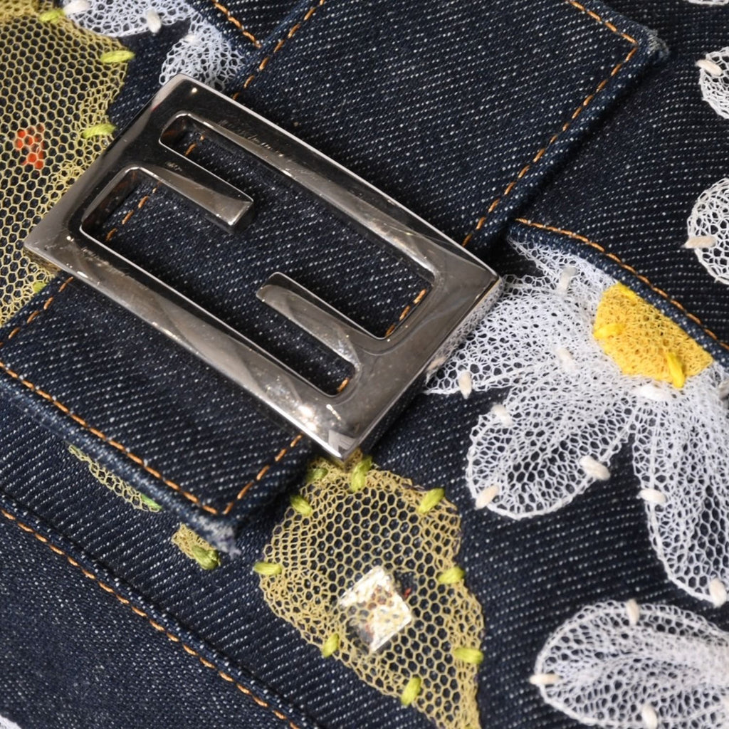 Fendi Flower Denim Mamma Baguette Embroidery Navy Silver — view 8