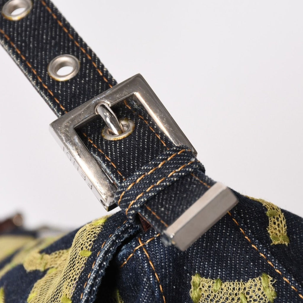 Fendi Flower Denim Mamma Baguette Embroidery Navy Silver — view 5