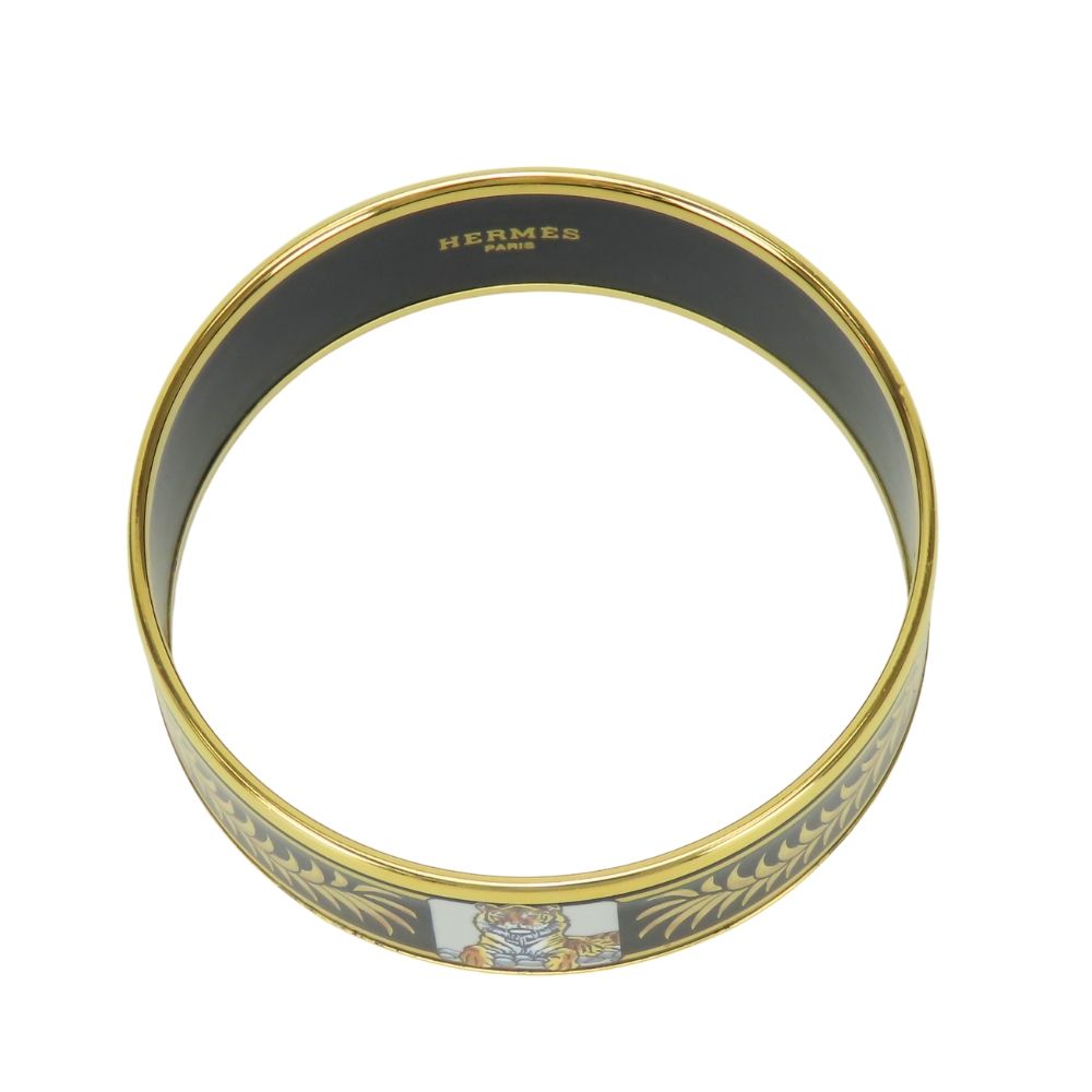 Hermes Bangle Enamel GM Metal Black Gold Cloisonne Tiger Bracelet — view 4