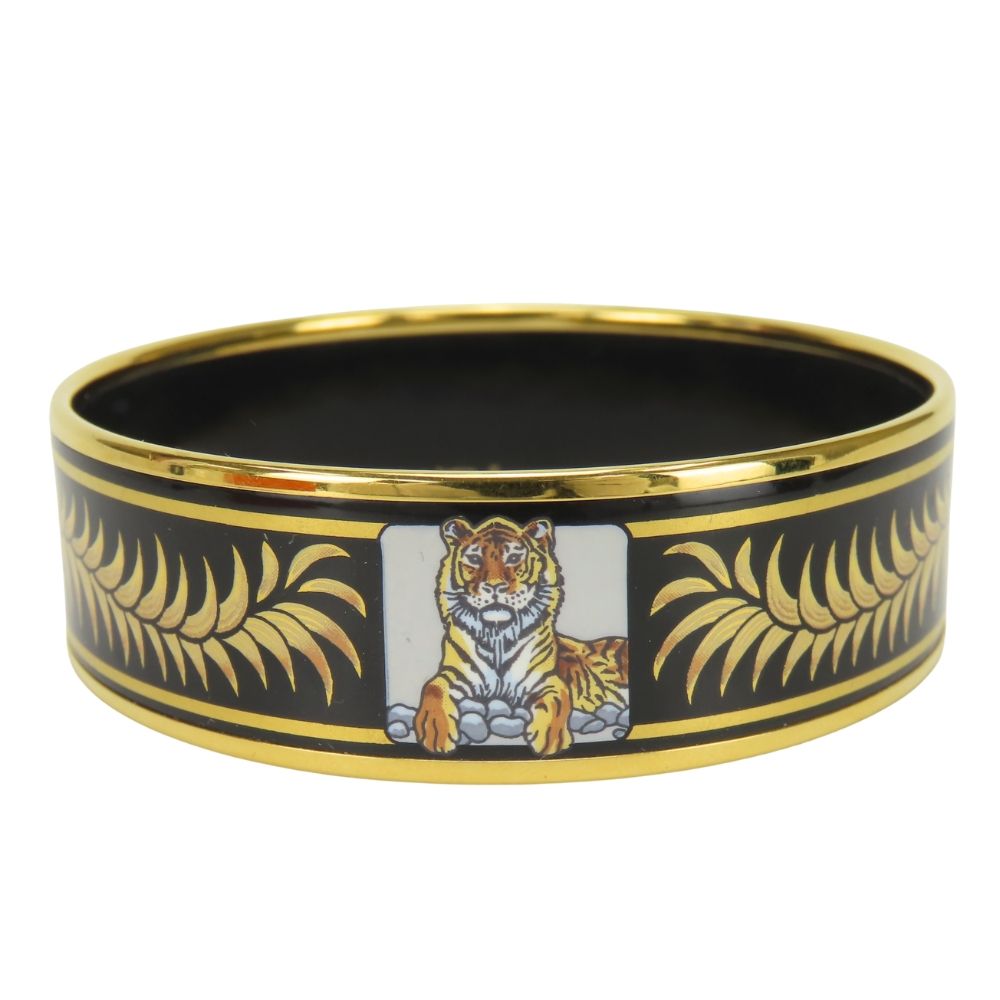 Hermes Bangle Enamel GM Metal Black Gold Cloisonne Tiger Bracelet — view 3