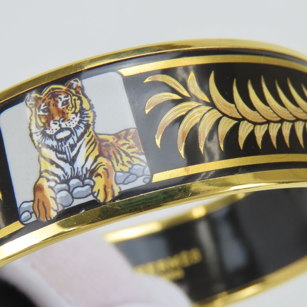 Hermes Bangle Enamel GM Metal Black Gold Cloisonne Tiger Bracelet — view 7
