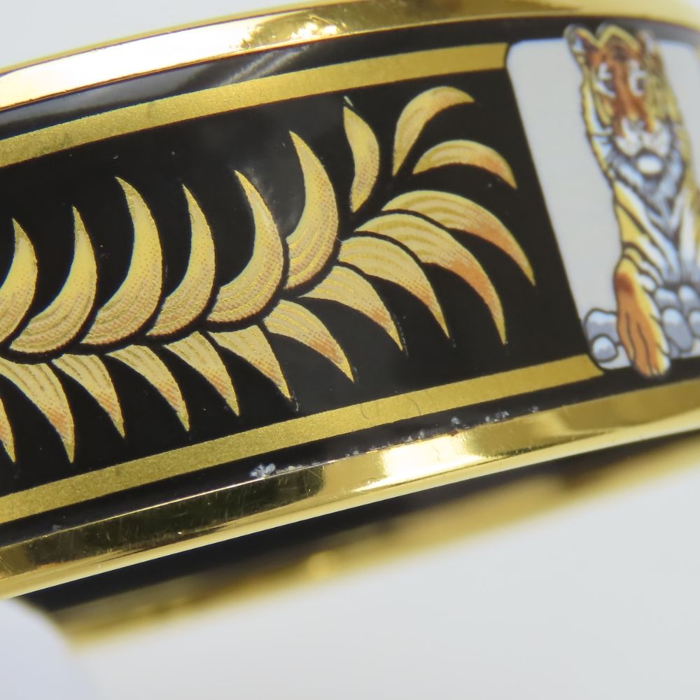 Hermes Bangle Enamel GM Metal Black Gold Cloisonne Tiger Bracelet — view 8