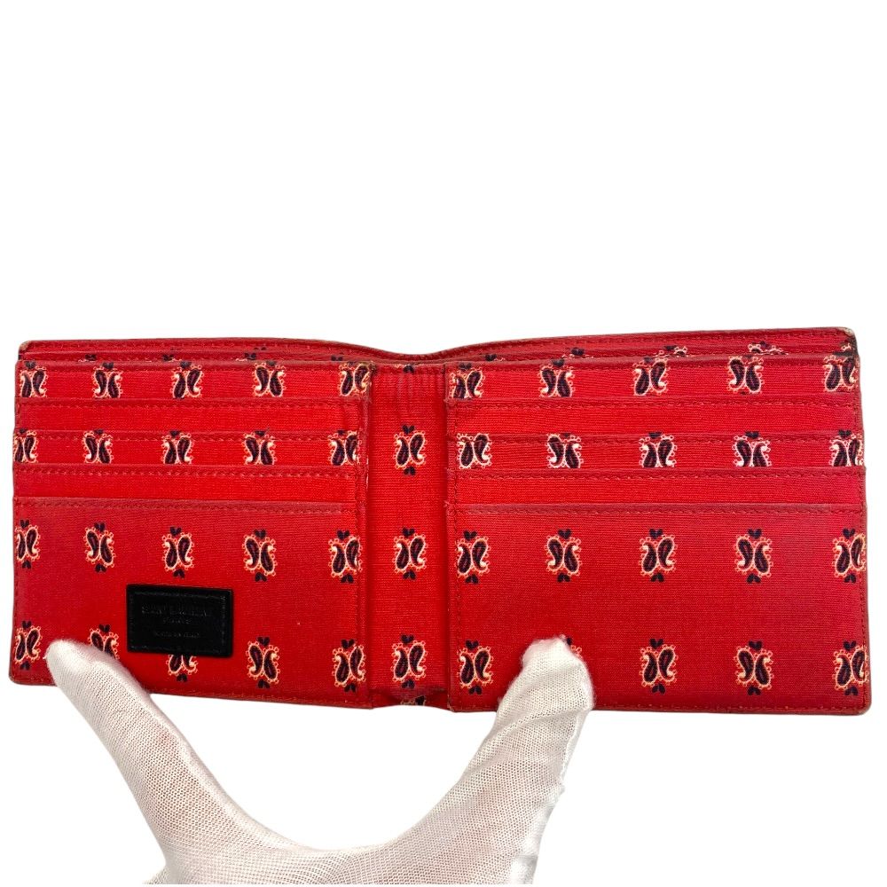 Saint Laurent Wallet Bifold Folding Paisley Compact Billfold Leather Black — view 5