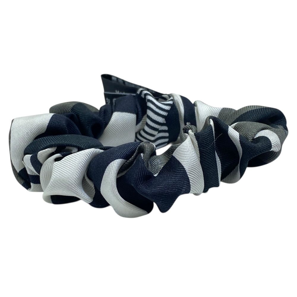 Chanel Scrunchie Hair Tie Geometric Pattern Silk Black White Gray — view 3