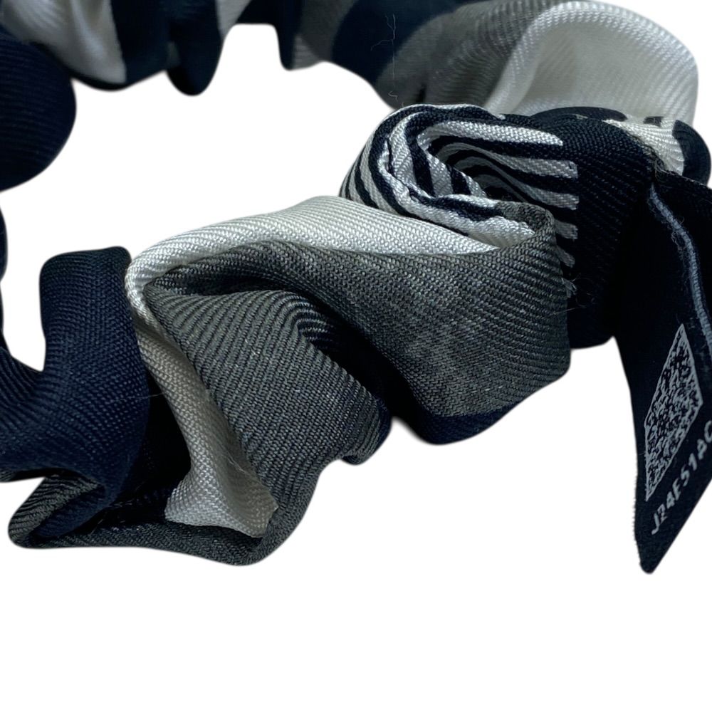 Chanel Scrunchie Hair Tie Geometric Pattern Silk Black White Gray — view 6