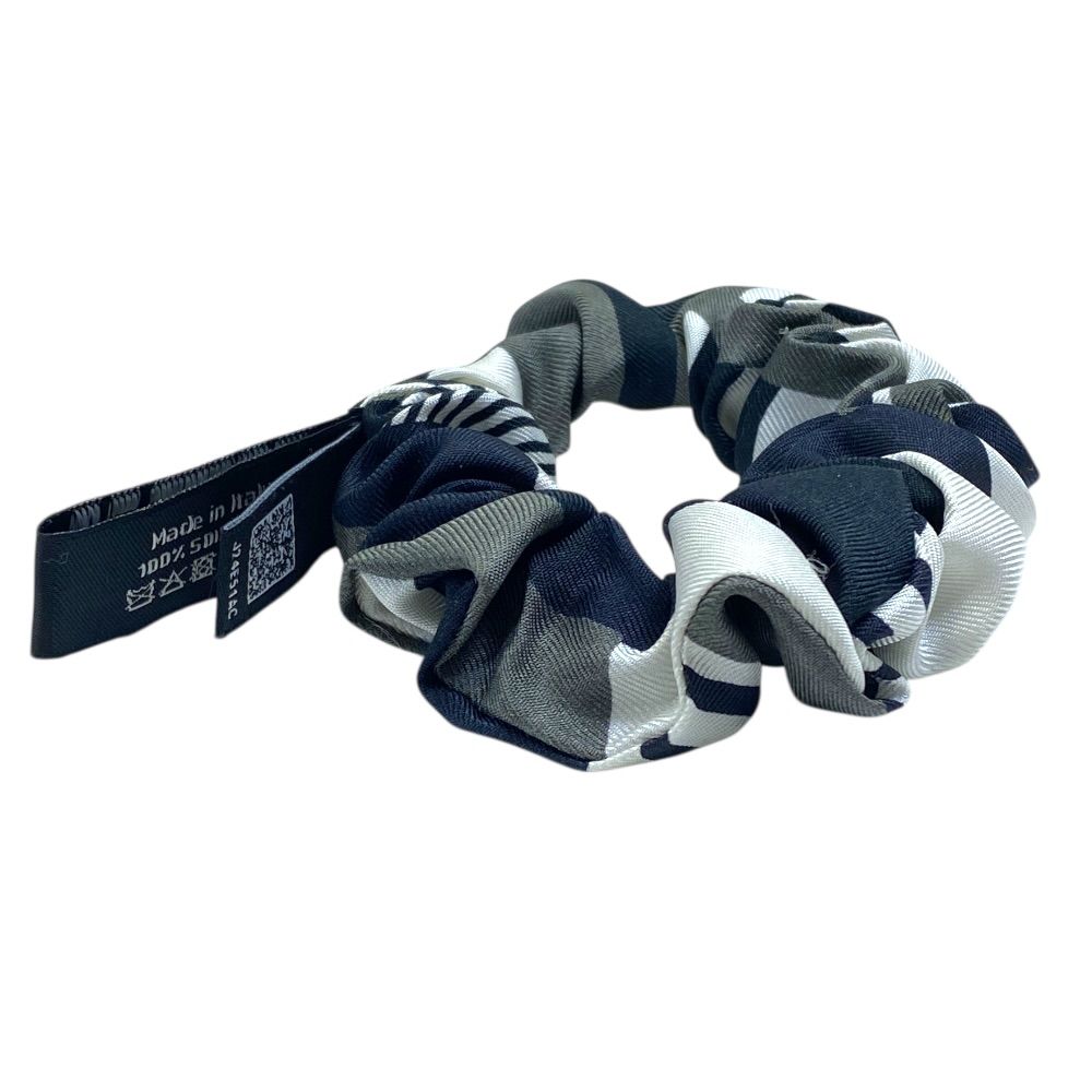 Chanel Scrunchie Hair Tie Geometric Pattern Silk Black White Gray — view 2
