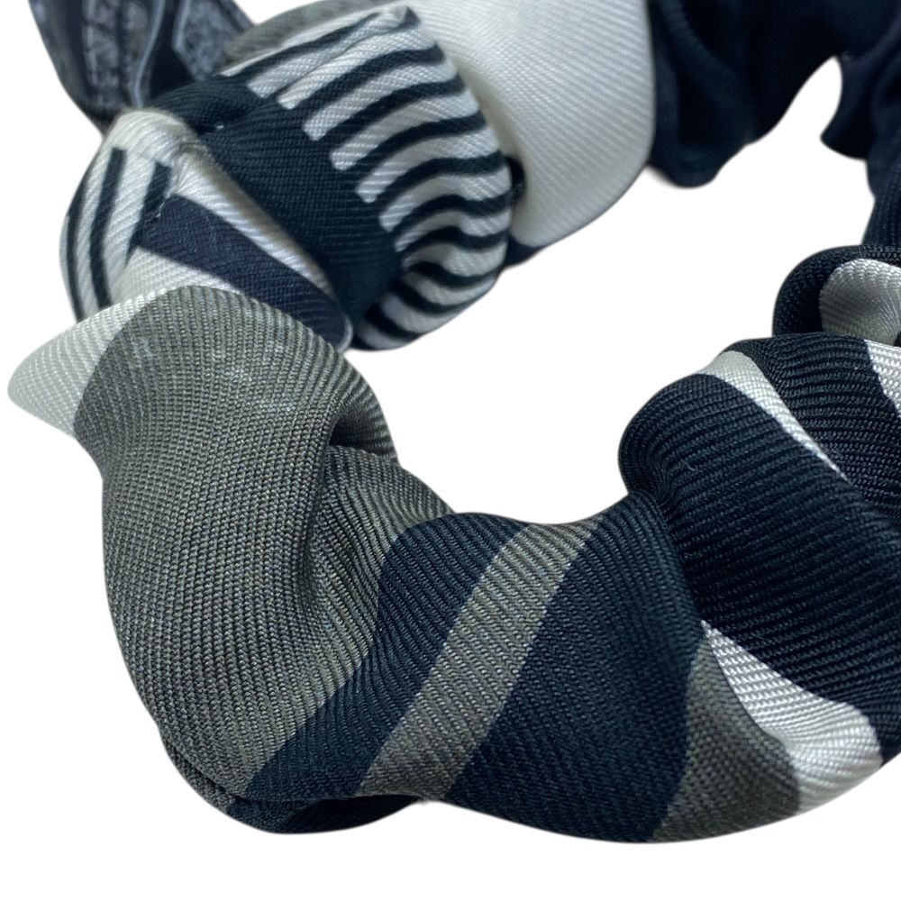 Chanel Scrunchie Hair Tie Geometric Pattern Silk Black White Gray — view 5