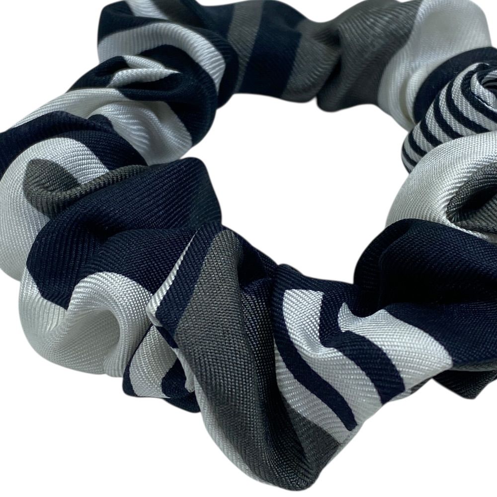 Chanel Scrunchie Hair Tie Geometric Pattern Silk Black White Gray — view 7