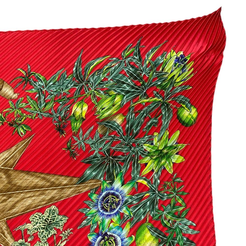 Hermes Scarf Passiflores Passion Flower Pleats Carre 90 Silk Red Multicolor — view 2