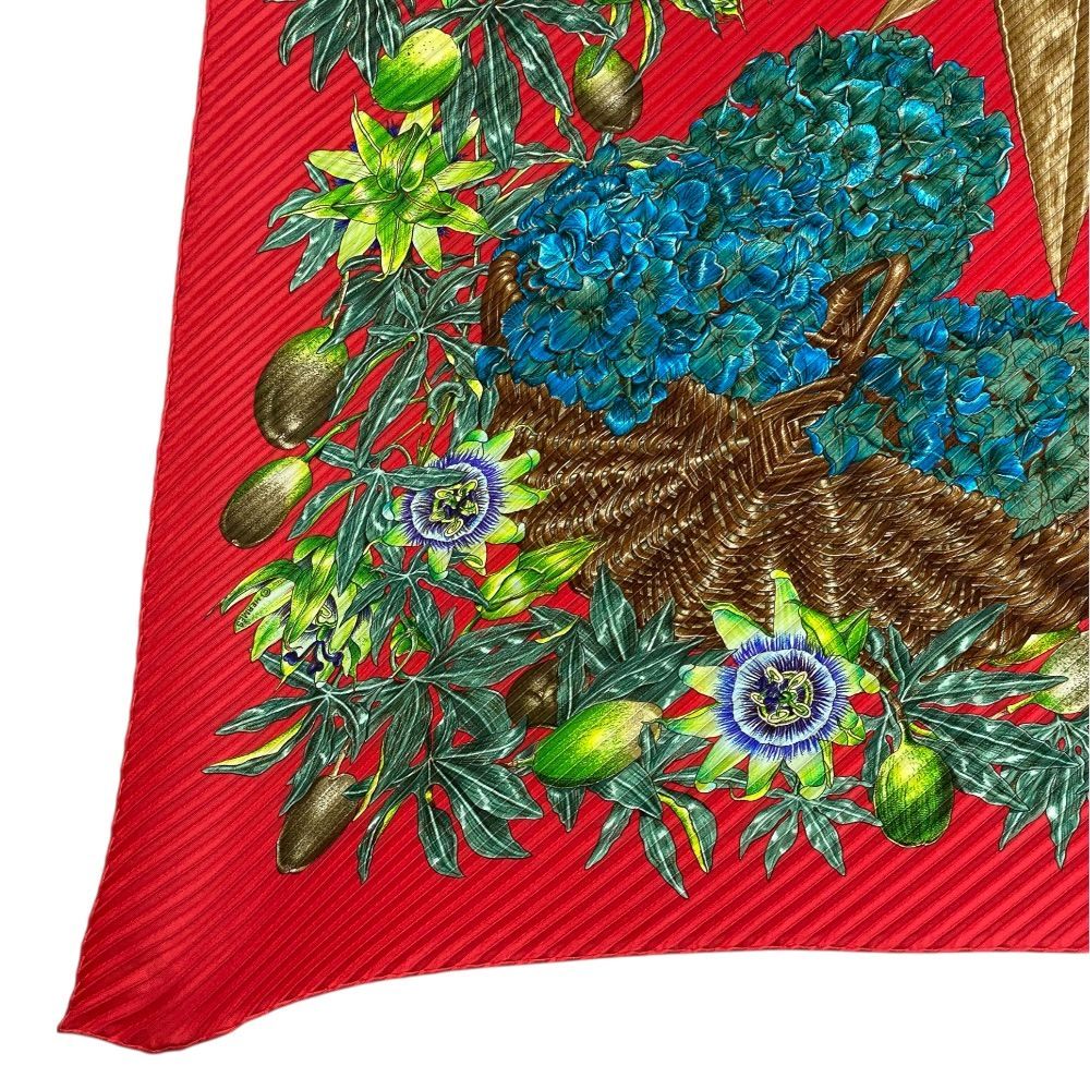 Hermes Scarf Passiflores Passion Flower Pleats Carre 90 Silk Red Multicolor — view 5