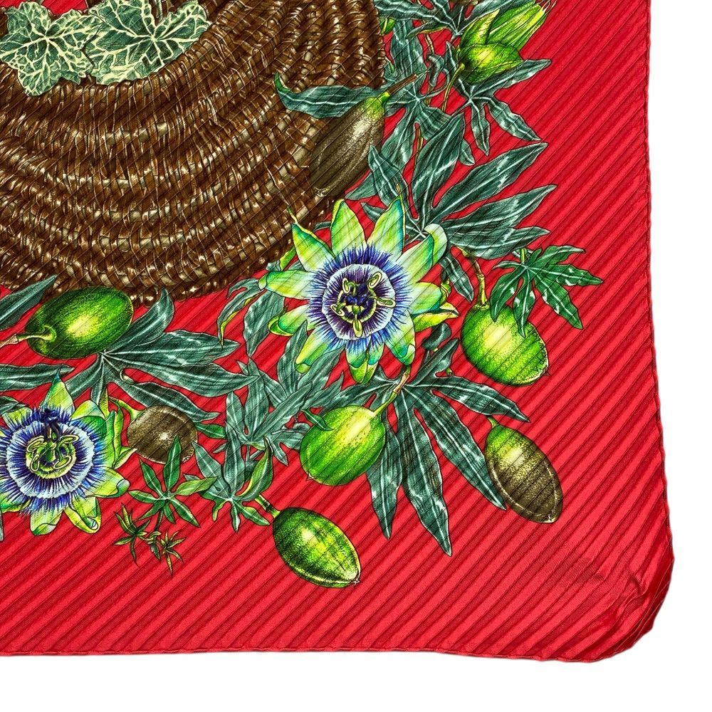 Hermes Scarf Passiflores Passion Flower Pleats Carre 90 Silk Red Multicolor — view 3